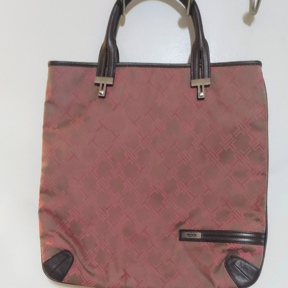 TUMI Tote, leather handles and trim. With dust bag.